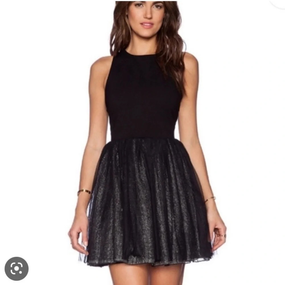 Greylin Black & Metallic Tulle/Mesh Cocktail Dress Size M